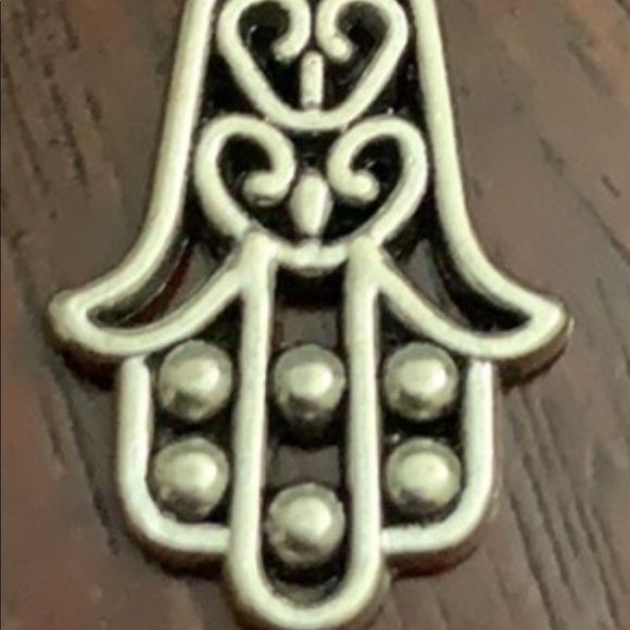 Silver hamsa pendant on black cord necklace - Picture 2 of 5
